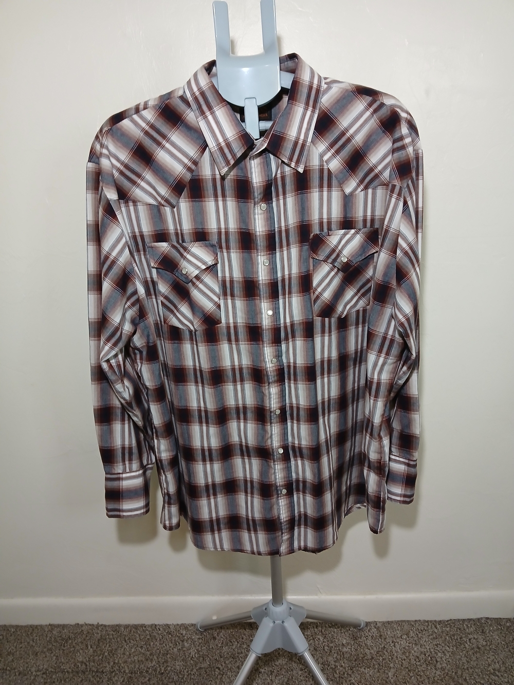 Plains Western Wear "Big Man" 2X Plaid Pearl Snap Long Sleeve Shirt